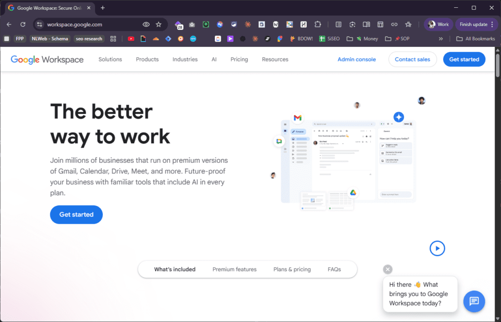 Screenshot of Google Workspace landing page with black text and blue buttons