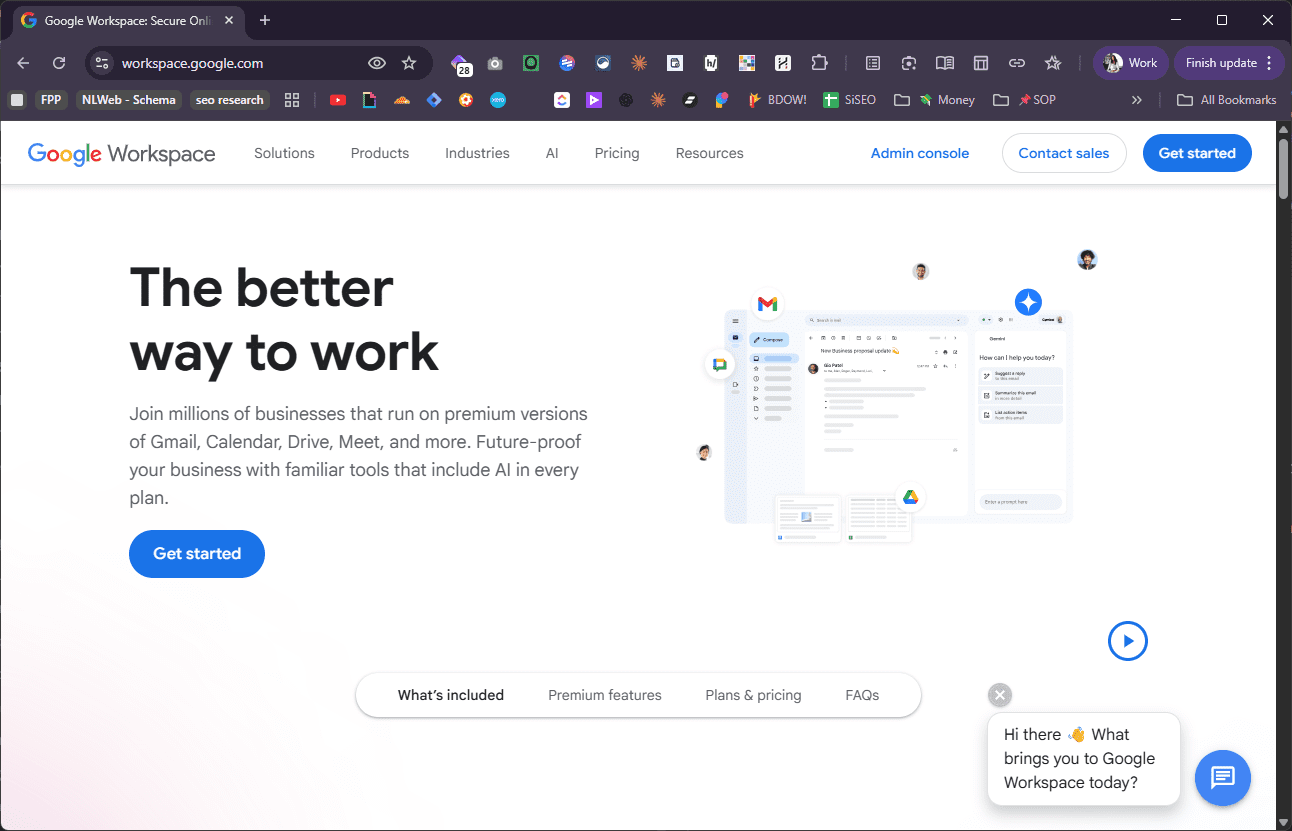 Screenshot of Google Workspace landing page with black text and blue buttons