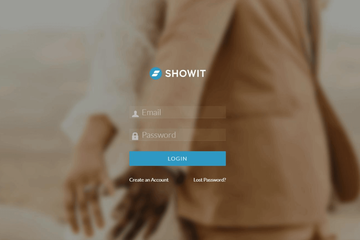 Showit login screen