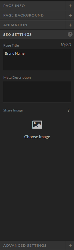 Page title and meta description settings in showit