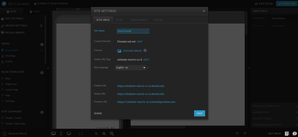 Unlock The Power Of Showit Search Engine Optimization Showit site name field in site settings