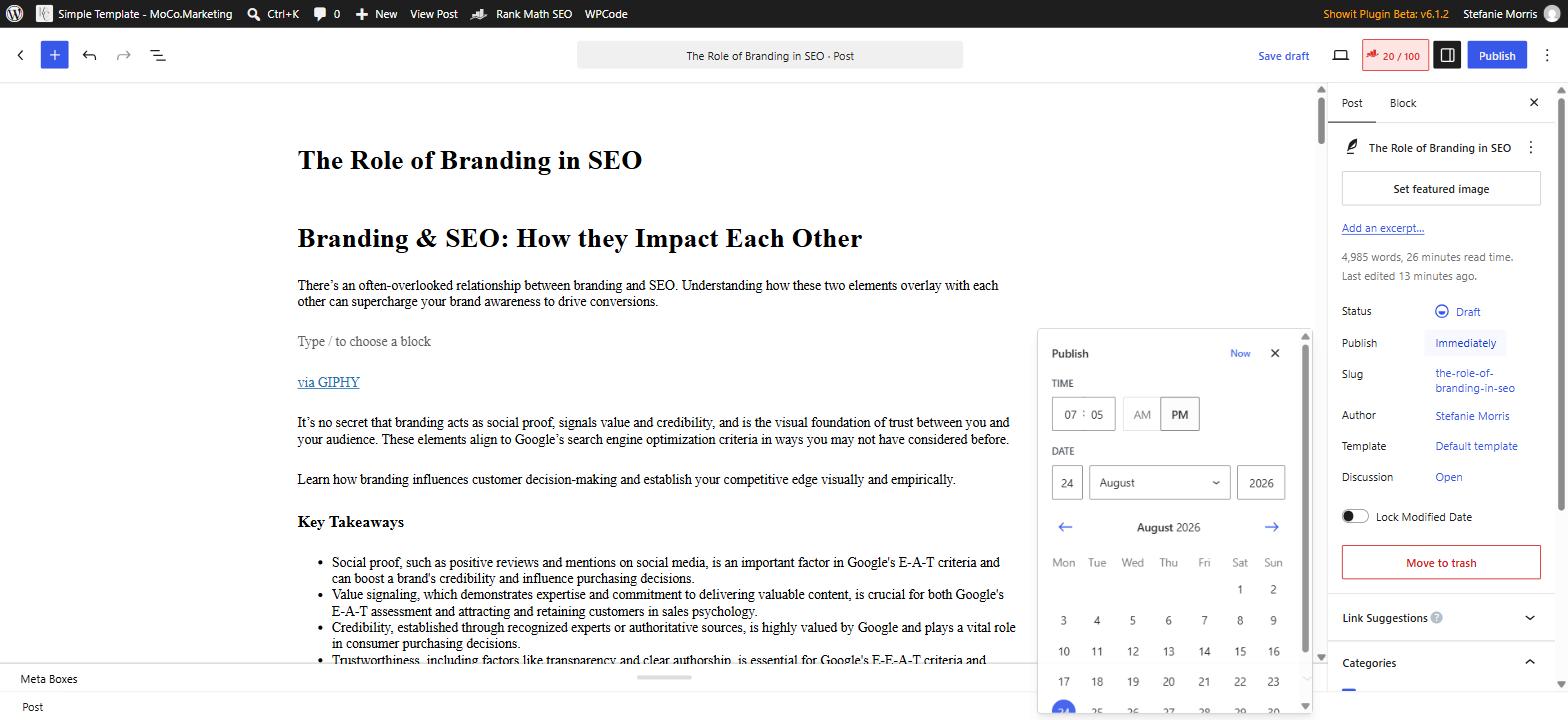 Scheduling a blog post publish date in wordpress