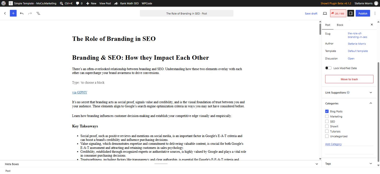 Selecting categories in the wordpress editor sidebar