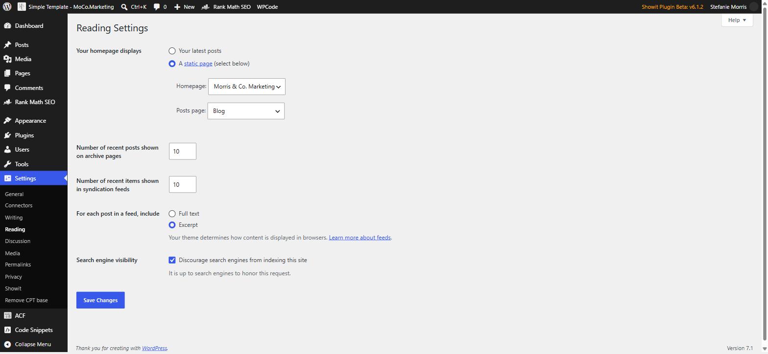 Wordpress reading settings, number of posts shown per page