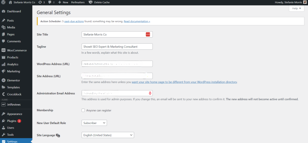 Unlock The Power Of Showit Search Engine Optimization Wordpress general settings screen with the site title field
